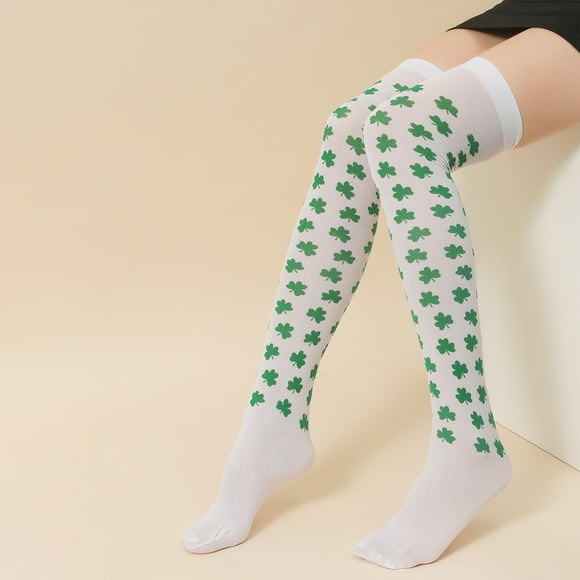 Dvkptbk St Patricks Day Green Trefoil Stockings Knee Stockings St. Patrick's Day Party Striped Stockings Stockings St Patricks Day Decorations