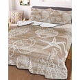 thumbnail image 3 of Quilts Twin-XL Size Bedding Set, Brown Coastal Lightweight Quilted Comforter, Nautical Coral Starfish Shell Turtle Summer Soft Bedspread Coverlet with Pillow Covers for All Season, 68" x 98", 3 of 7