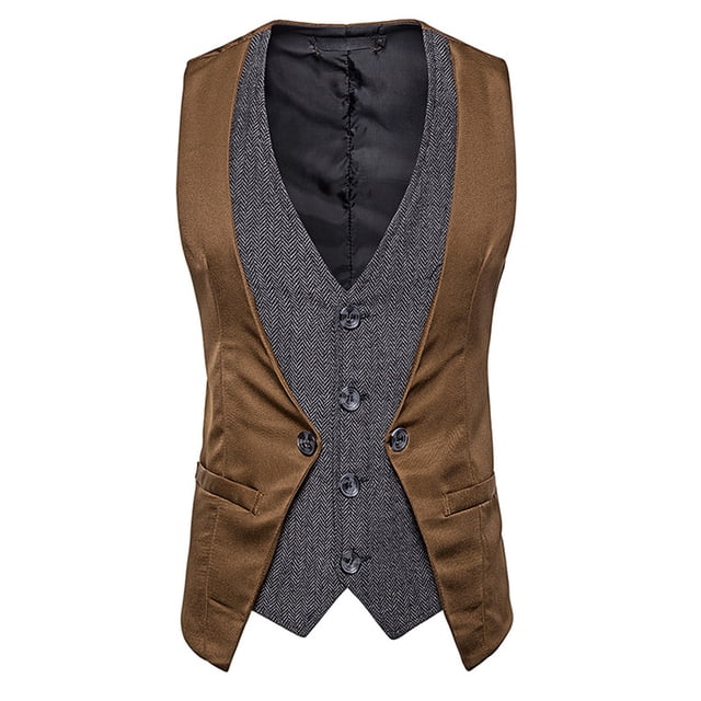 Funicet New Mens Fallow Stitching Fake Two Breasted Leisure Waistcoat