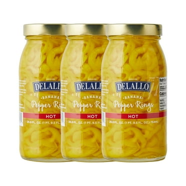 DeLallo Hot Banana Pepper Rings, Spicy Yellow Pickled Peppers for Salads & Sandwiches, 25.5 oz Jar, 3 Pack