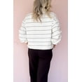 thumbnail image 2 of Women's White Zip V Neck Casual Stripe Print Drop Shoulder Long Sleeve Top - [ZhiHiMeRi] | L, 2 of 12
