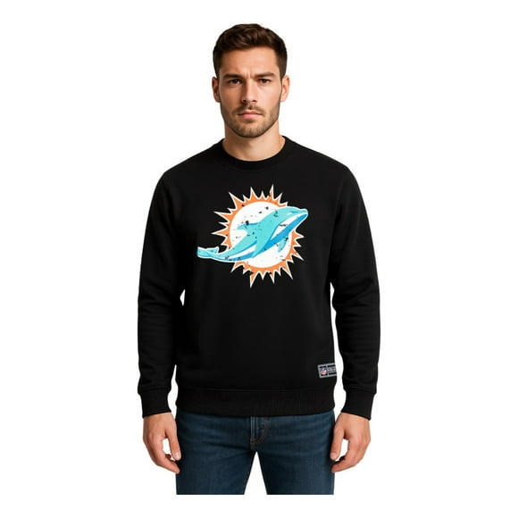 NFL Sudadera Cuello Redondo Miami Dolphins Negro para Hombre, Talla Mediana