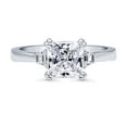 thumbnail image 2 of BERRICLE Sterling Silver 3-Stone Wedding Engagement Rings 2 Carat Princess Cut Cubic Zirconia CZ Ring for Women, Rhodium Plated Size 6, 2 of 8