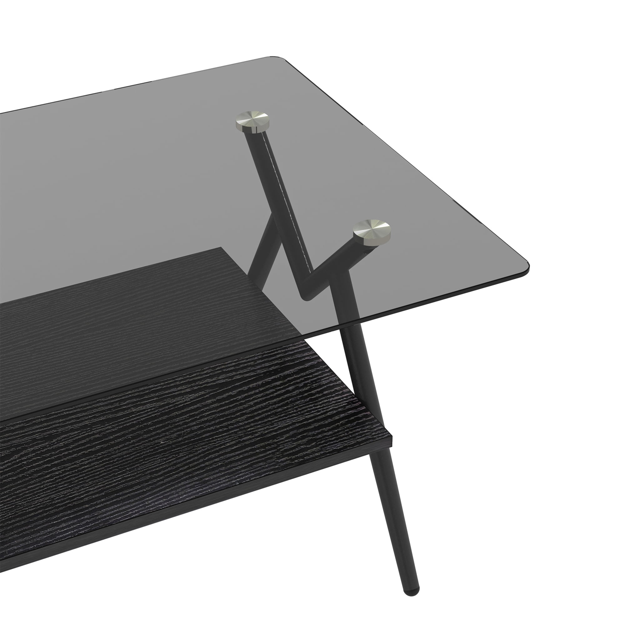 Leumius Glass Coffee Table with Lower Shelf,Clear Rectangle Glass Coffee Table, Modern Coffee Table with Metal Legs for Living Room,Black+Gray