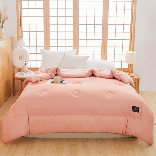 Soft Washed Microfiber Duvet Insert,Lightweight Insulating Comforter Core,Summer Spring Fall,Enhanced Warmth,All Seasons,Allergy-Free,Machine Washable,PENDANE,Pink