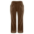 thumbnail image 5 of Brown Linen Pants Women's Corduroy Pants Summer Wide Leg Pants Solid Casual Linen Drawstring Cropped Pants with Pockets Pants for Women, 5 of 6