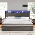 thumbnail image 6 of Papajet King Size Bed Frame with Lift Up Storage, Linen Upholstery and LED Lights, Rustic Brown, 6 of 8