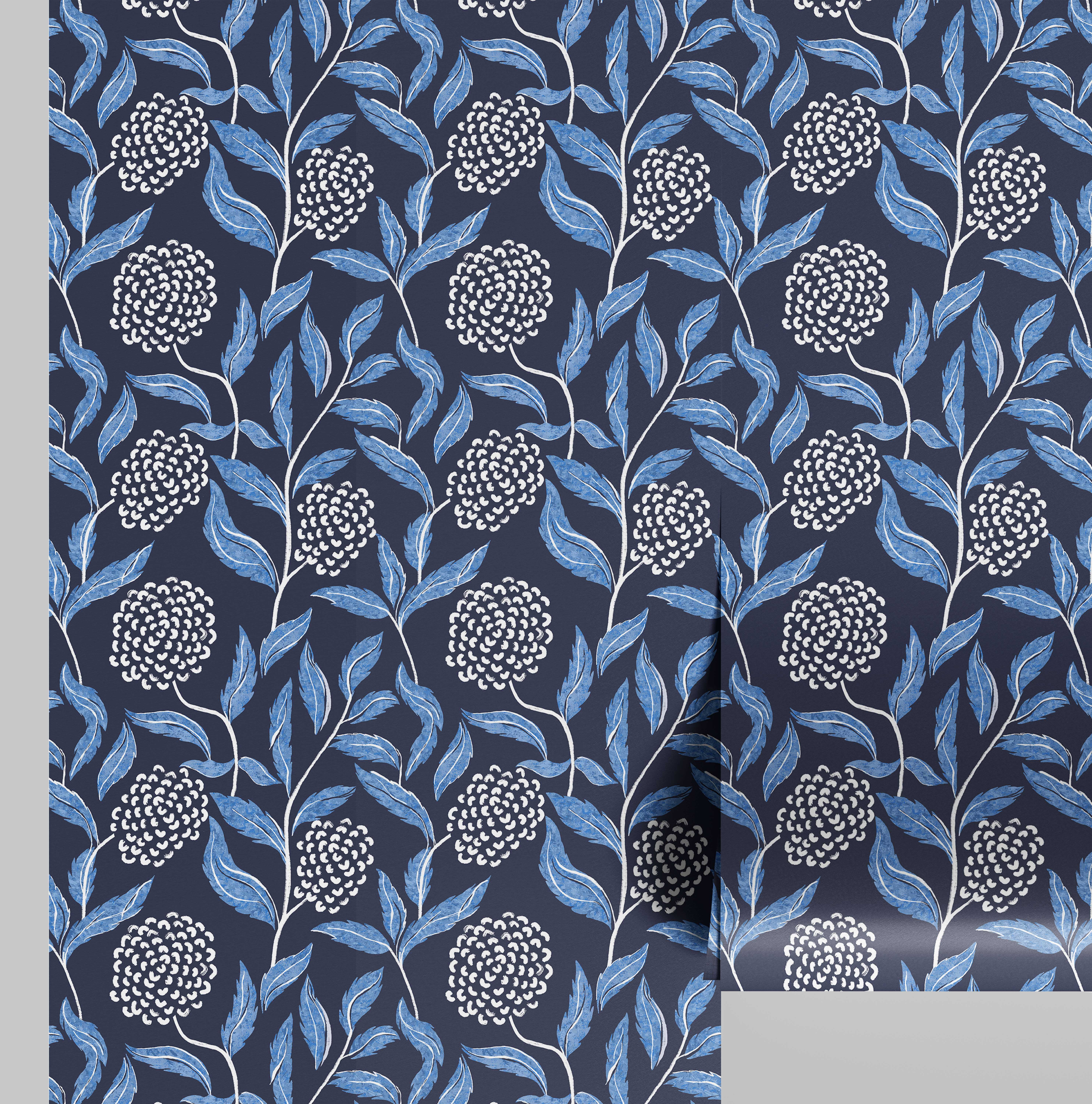 S4Sassy Peel and Stick Wall Covering, Chic Botanical Cluster Print Removable Walls Wrap - Blue Instant Wall Makeover Walls Mural for Bathroom, Laundry Room - Self-Adhesive Wallpaper Vinyl - 25"x60"