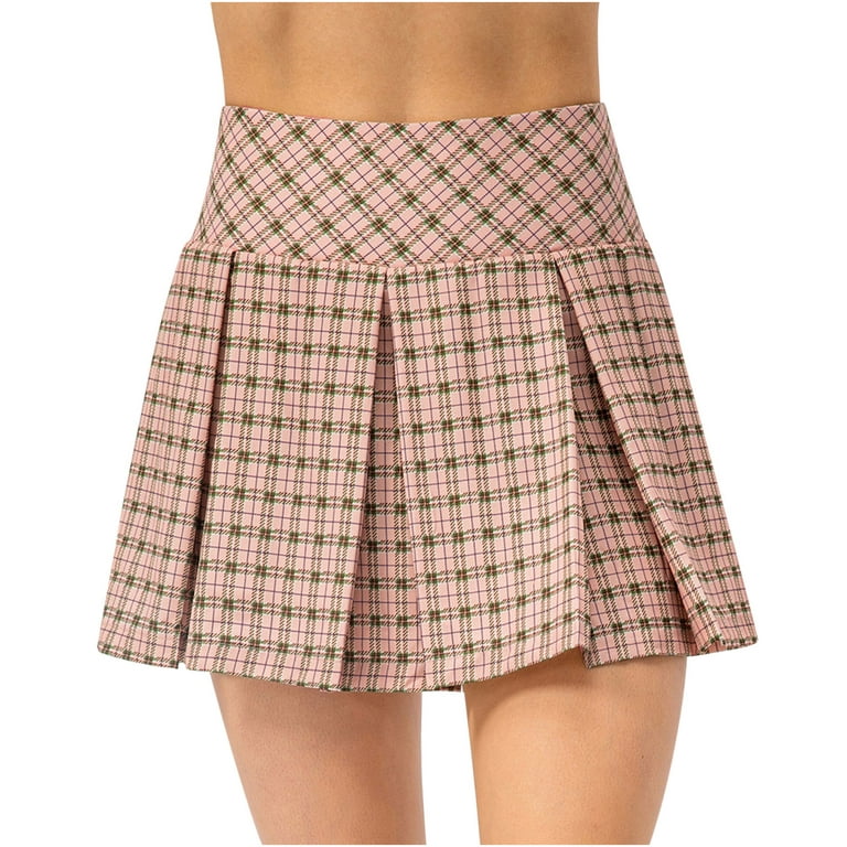 JWZUY Plaid Pleated Tennis Skirt Womens Athletic Golf Activewear Built-in  Shorts Sport Outfits Workout Running Mini Skirts Pink M 