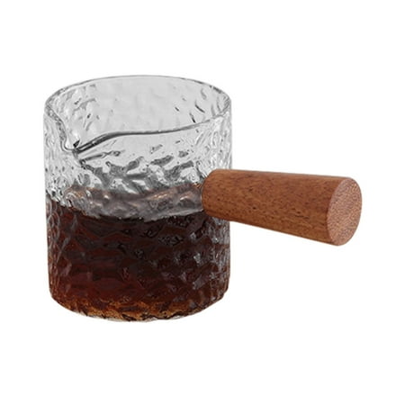 

Espresso Shot Glass 3.4OZ Single Spouts Pitcher Milk Cup With Wood Handle Clear Glass for Barista Coffee Carafe Sauce Milk Bar Party Wine Cocktail