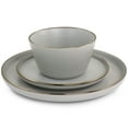 thumbnail image 3 of Elama Louis 16 Piece Stoneware Dinnerware Set in Matte Slate with Gold Rim, 3 of 9