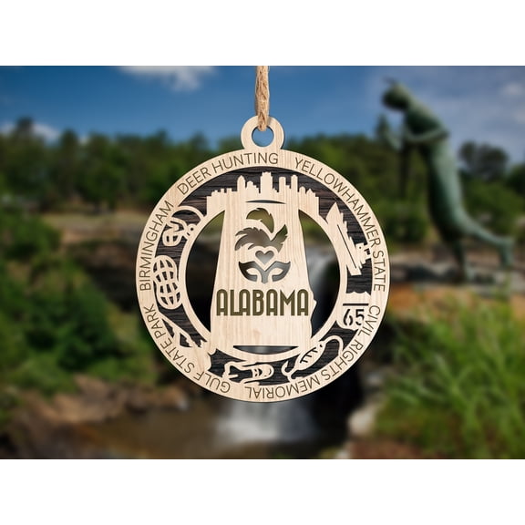 The Cabin Woodworker - Baltic Birch Wood - Alabama State Ornament - Solid Backing