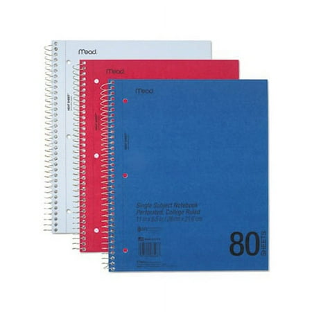DuraPress Cover Notebook 1 Subject, Medium/College Rule, Assorted Color Covers, 11 x 8.5, 80 Sheets