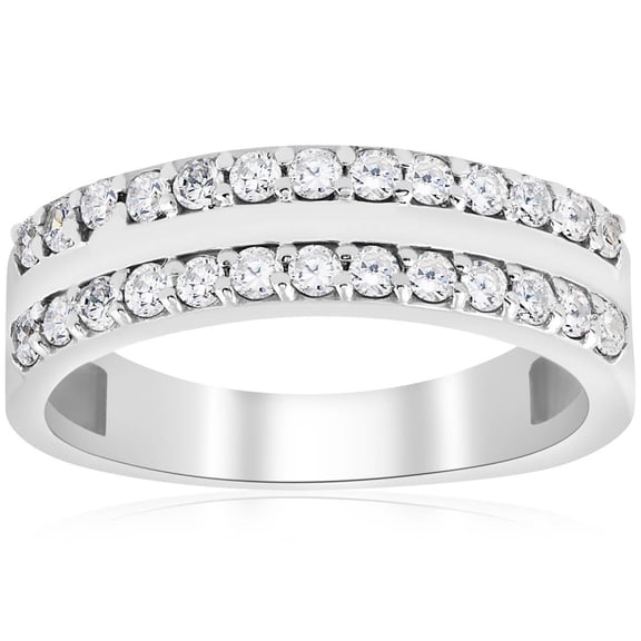 Double Row Diamond Wedding Band, Half Eternity Diamond Band, Pave Set Diamond Engagement Ring, Anniversary Diamond Band For Wife, 2.1 Ct Simulated Diamond, 925 Sterling Silver
