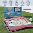thumbnail image 4 of BELLEZE Wooden Sandbox, Kids Sandbox Outdoor Sandpit for Backyard, Outdoor Sandbox with Cover, Sand Toy Wall, Bench, Storage, and Magnetic White Board (Pink), 4 of 7