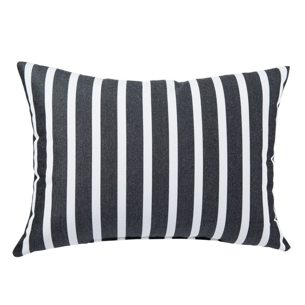 18" Black and White Striped Outdoor Patio Rectangular