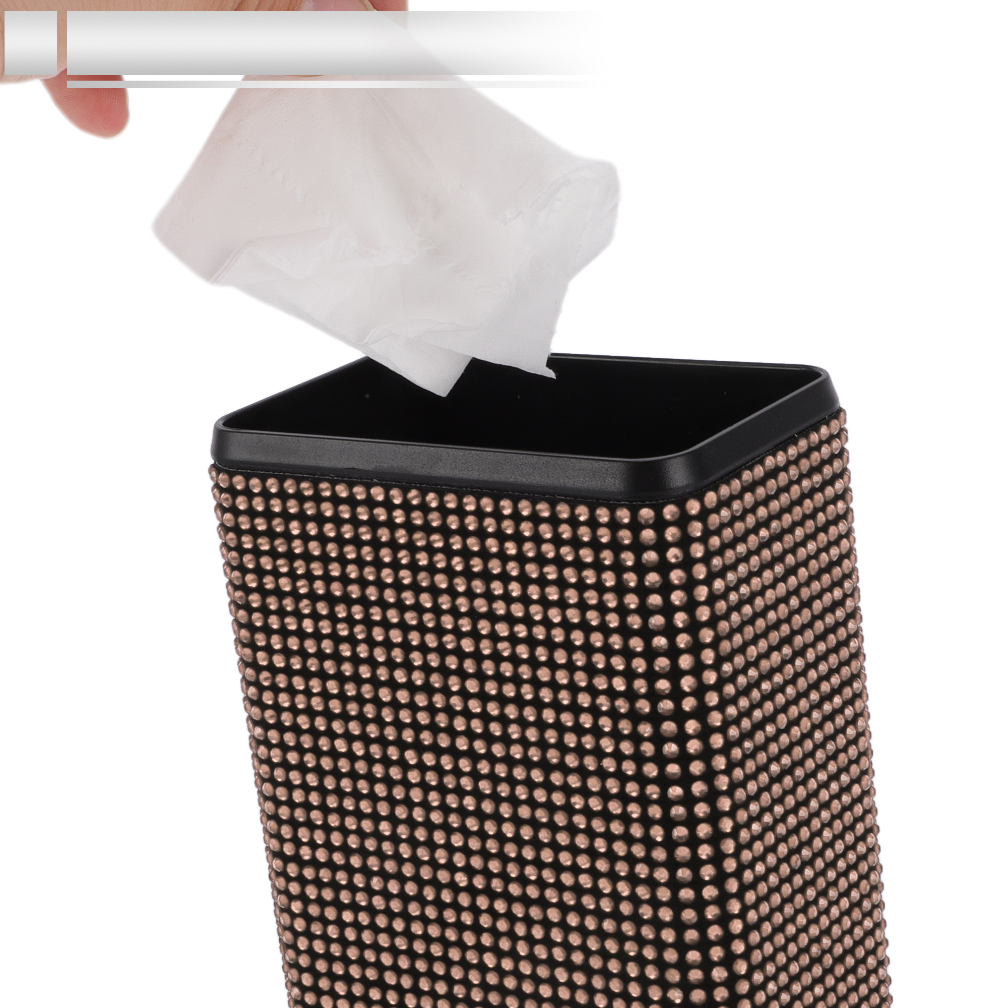 Unique Bargains Universal Car Trash Can 4.3x2.8x5.5in Plastic Rhinestone Champagne