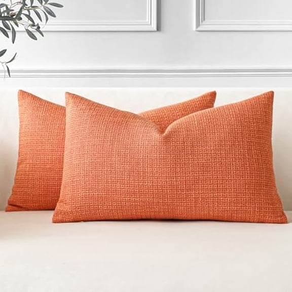 Eryueer Set of 2 Cushion Covers 30x50 cm Linen Orange Decorative Throw Pillow Covers 12x20 Inch Lumbar Cushion Case Home Decor Pillowcases for Couch Sofa Living Room Bed (Orange)
