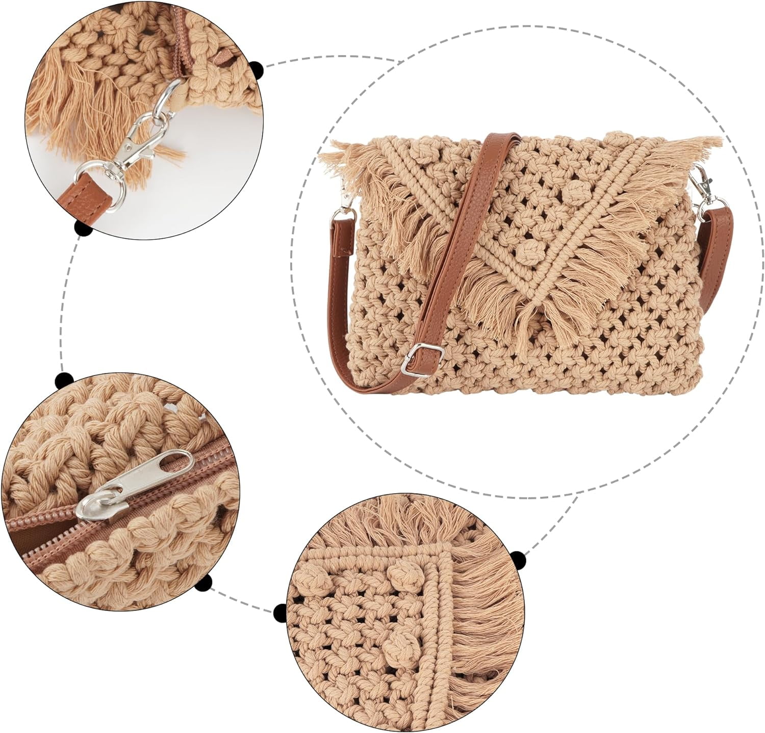 Women Small Cotton Crochet Cross-body Bag Bohemian Shoulder Bag Purse