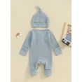 thumbnail image 4 of Newborn Baby Girls Boys Romper Bodysuit Long Sleeve Solid Ribbed Jumpsuit Hat Set Coming Home Outfits Neutral Clothes, 4 of 8