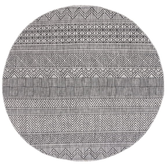 SAFAVIEH Courtyard Altan Geometric Indoor/Outdoor Area Rug, Black/Grey, 6'7" x 6'7" Round