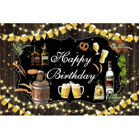 Image of Happy Birthday Backdrop Glitter Ballon Rustic Wooden Cheers and Beers Party Men Adults Portrait Photography Background