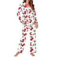 thumbnail image 2 of Garronmavis Cherry 2 Piece Pajama Set for Women Button Down Long Sleeve Top and Pants Cozy Winter Sleepwear Warm Soft Loungewear Womens PJ Set with Pockets, 2 of 7
