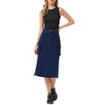 thumbnail image 2 of INSPIRE CHIC Midi Skirt for Women's Flap Pocket Back Slit Drawstring Cargo Skirt M Dark Blue, 2 of 5