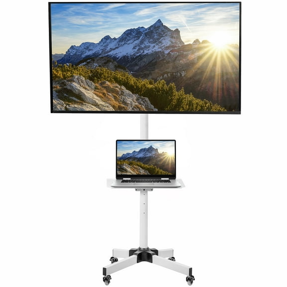 VIVO White Mobile TV Cart for 13" to 60" LCD LED Flat Panel | Stand with Wheels