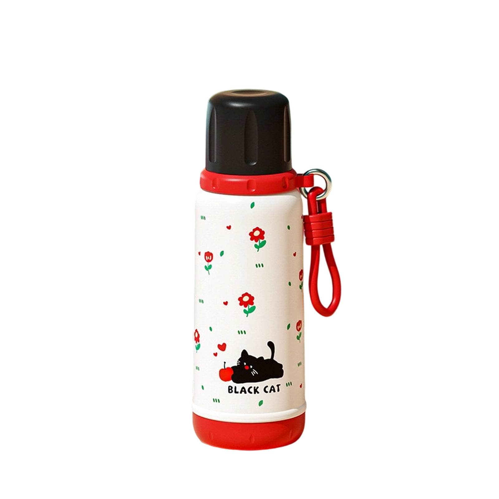 Stainless Steel Straw Cup, Large Capacity Thermal Insulation Cup, Cute Portable Water Bottle for Kids Students - 550ml Black