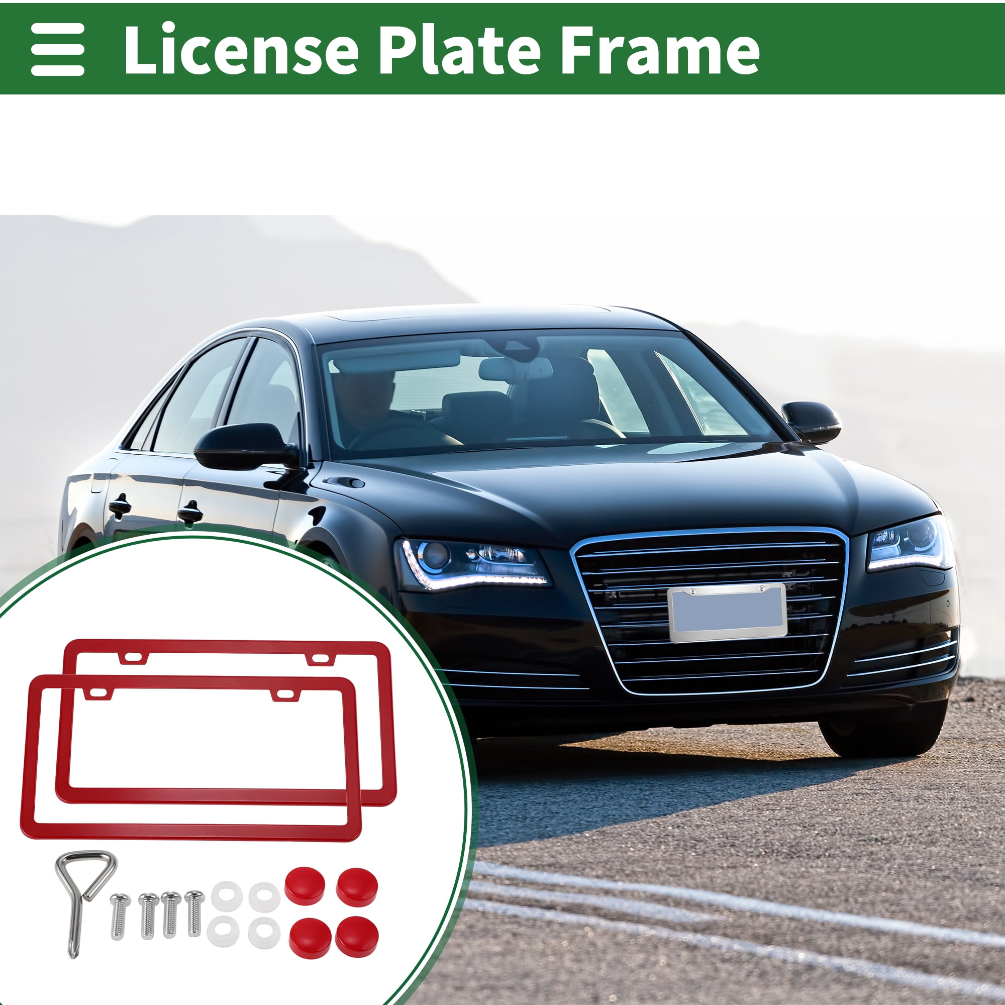 Unique Bargains 1Set Stainless Car License Plate Holder With Screws 2 Hole Red