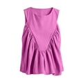 thumbnail image 3 of ClodeEU Women's Round Neck Sleeveless Ruffle Flowy Babydoll Tank Top,Solid Loose Casual Summer Camisole Blouse Hot Pink,Women's Plus XL, 3 of 6