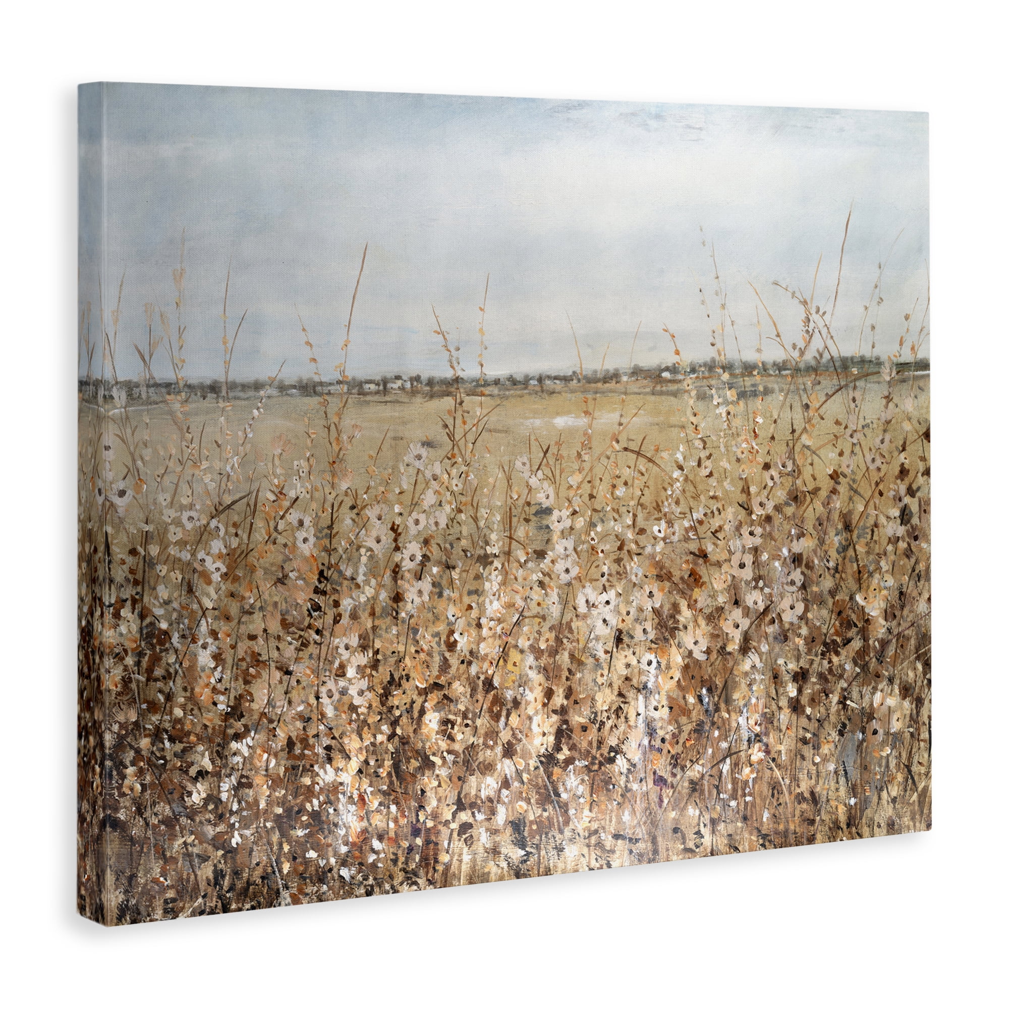 Stupell Industries Solemn Neutral Meadow Landscape & Nature Painting Wrapped Canvas Art Print Wall Art, 20 x 16