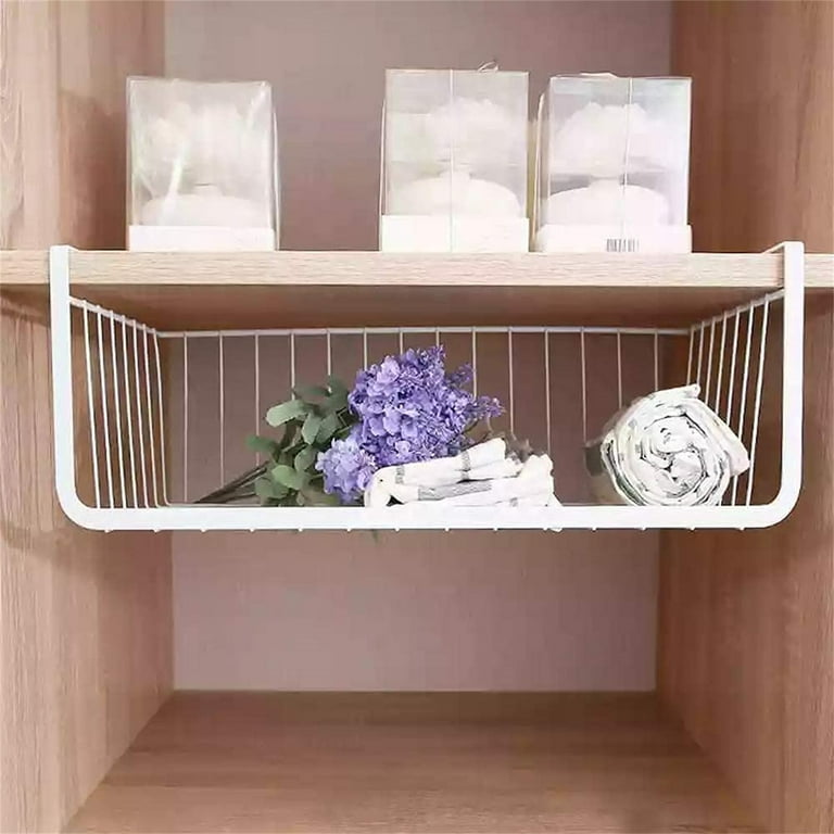 Kitchen Storage Basket Hanging Under Shelf Storage Iron Basket Cabinet  Tableware Organizer Dish Rack Holder with Stretch Hook
