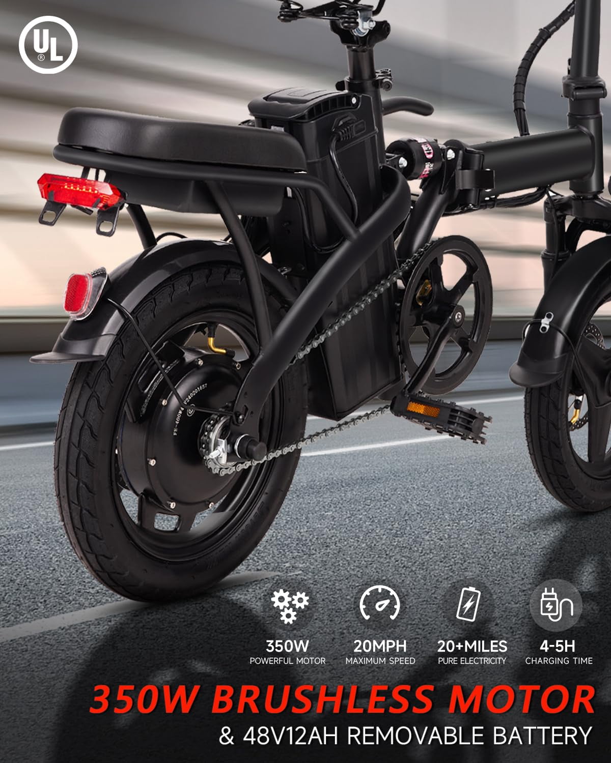 14" Foldable Electric Bike for Adults, Commuter E-Bike with 500W Peak Motor, 48V 12Ah Removable Battery, 20 MPH 32 Miles Range,UL 2849 Certified