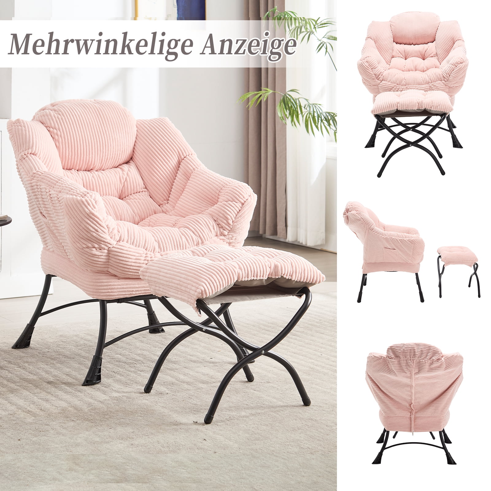 MOONMISS Accent Chair with Ottoman,with Armrests and Side Pockets、 Footrest for Living Room,Pink