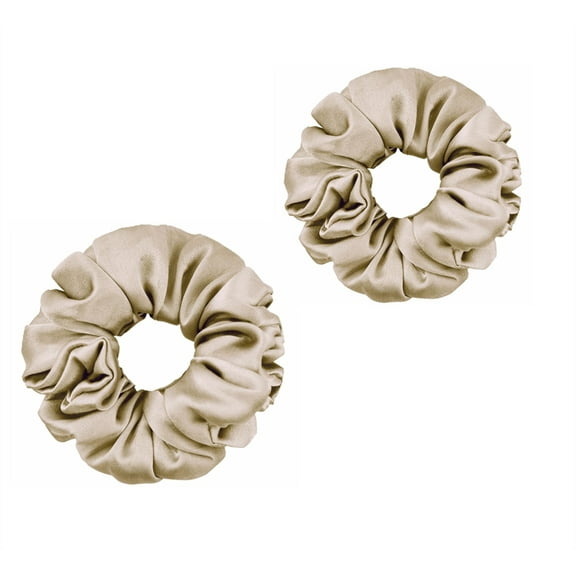 Silk Hair Scrunchies 2 Pcs,Breakage Prevention Silk Hair Scrunchies,Natural Silk Mulberry Hair Ties for Women,No Damage Elastic Ponytail Holders,Elastic Hair Ties for All Kinds Hairs (Beige)