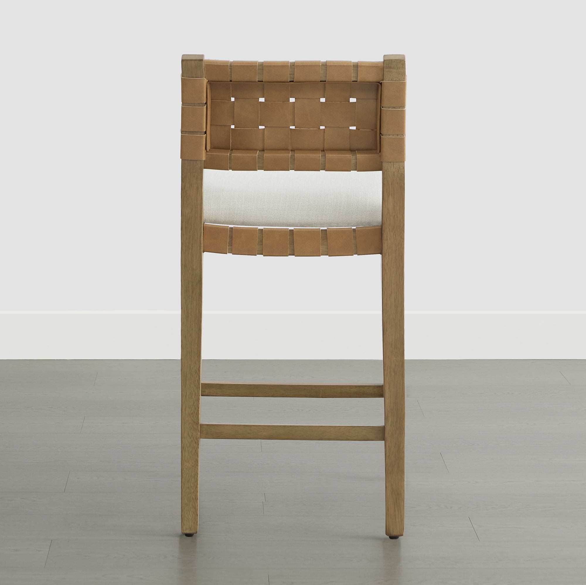 Spruce & Spring 26-Inch Solid Wood Counter Stool with Woven Back and Upholstered Seat Set of 2, Natural Wood