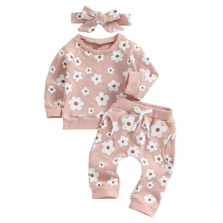 YunPes Toddler Baby Girl Fall Winter Clothes Pullover Sweatshirt T Shirts+Pants 3PCS Outfits Set