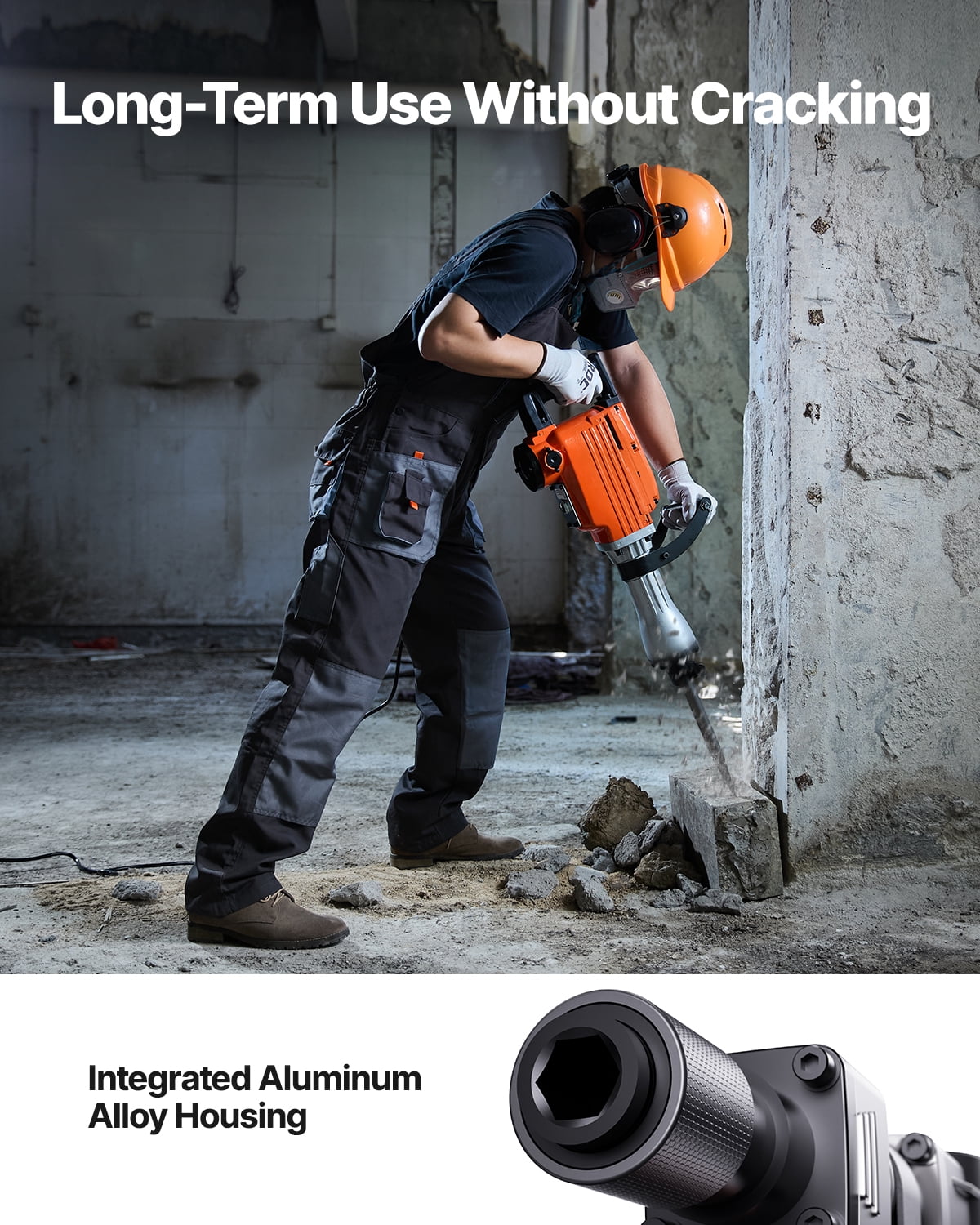 VEVOR Demolition Jack Hammer, 2200W Electric Jackhammer Heavy Duty, 1350 BPM Concrete Breaker, 2pcs Chisels Bit Chipping with Case