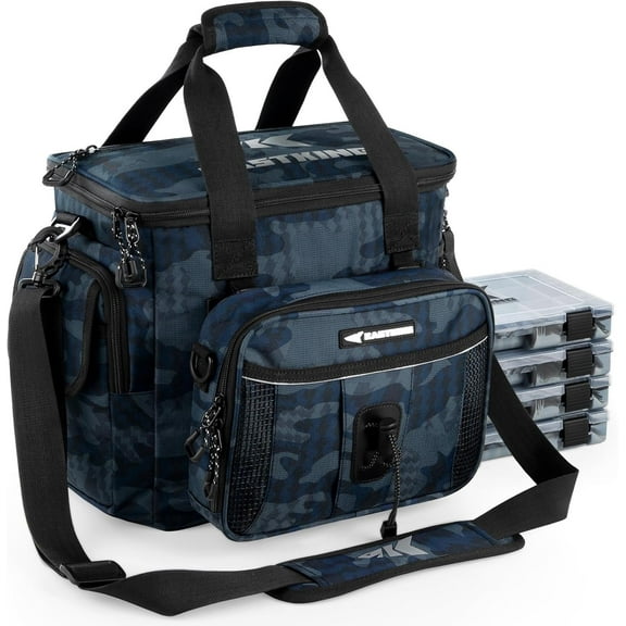 KastKing Fishing Tackle Bag With 4 Tackle Boxes & Removable Bait Binder, Water-Resistant Tackle Storage- BaitSpace