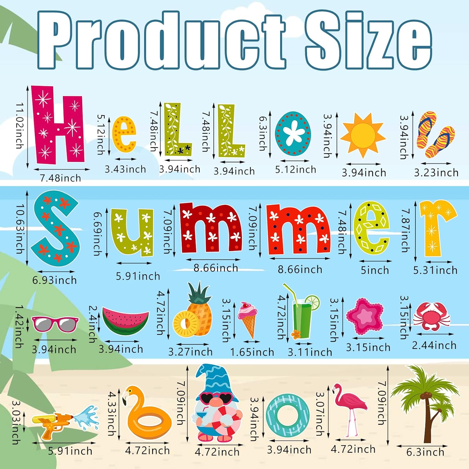GBBG 26 Pieces Summer Garage Door Decorations Magnets Hello Summer Garage Magnetic Stickers Sun Watermelon Refrigerator Car Decals Decor Holiday Magnets for Car Decor