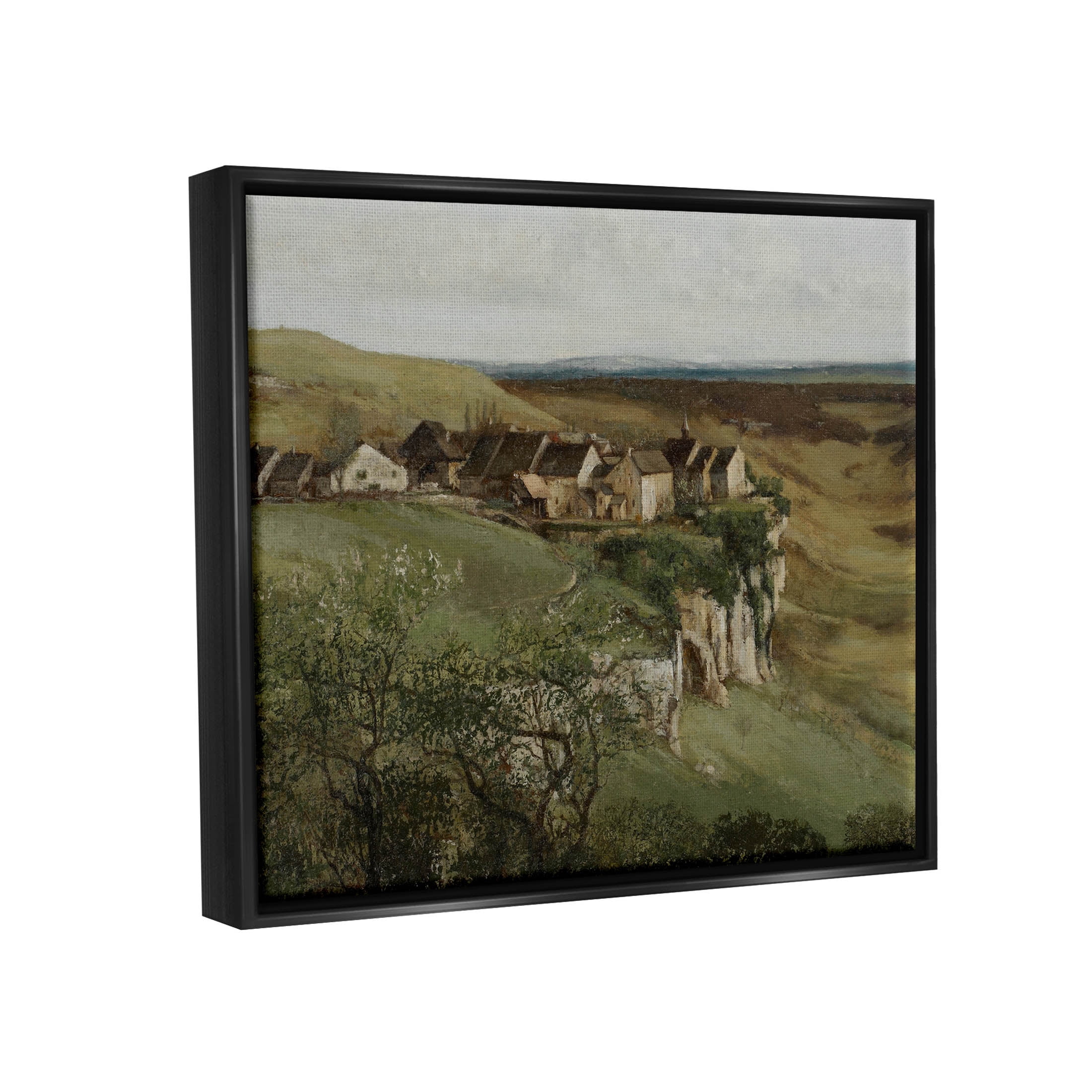 Cliff Cottages Rural Landscape Landscape Painting Jet Black Framed Art Print Wall Art