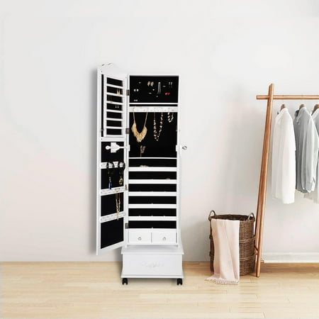 Jewelry Armoire Lockable Floor Standing Wooden Cosmetic Mirror Cabinet Chest With Large Drawer And Wheels Easy Moving White Canada - Large Standing Mirror Jewelry Storage Jewelry Armoire Lockable Floor Standing Wooden Cosmetic Mirror Cabinet Chest With Large Drawer And Wheels Easy Moving White Canada - Large Standing Mirror Jewelry Storage
