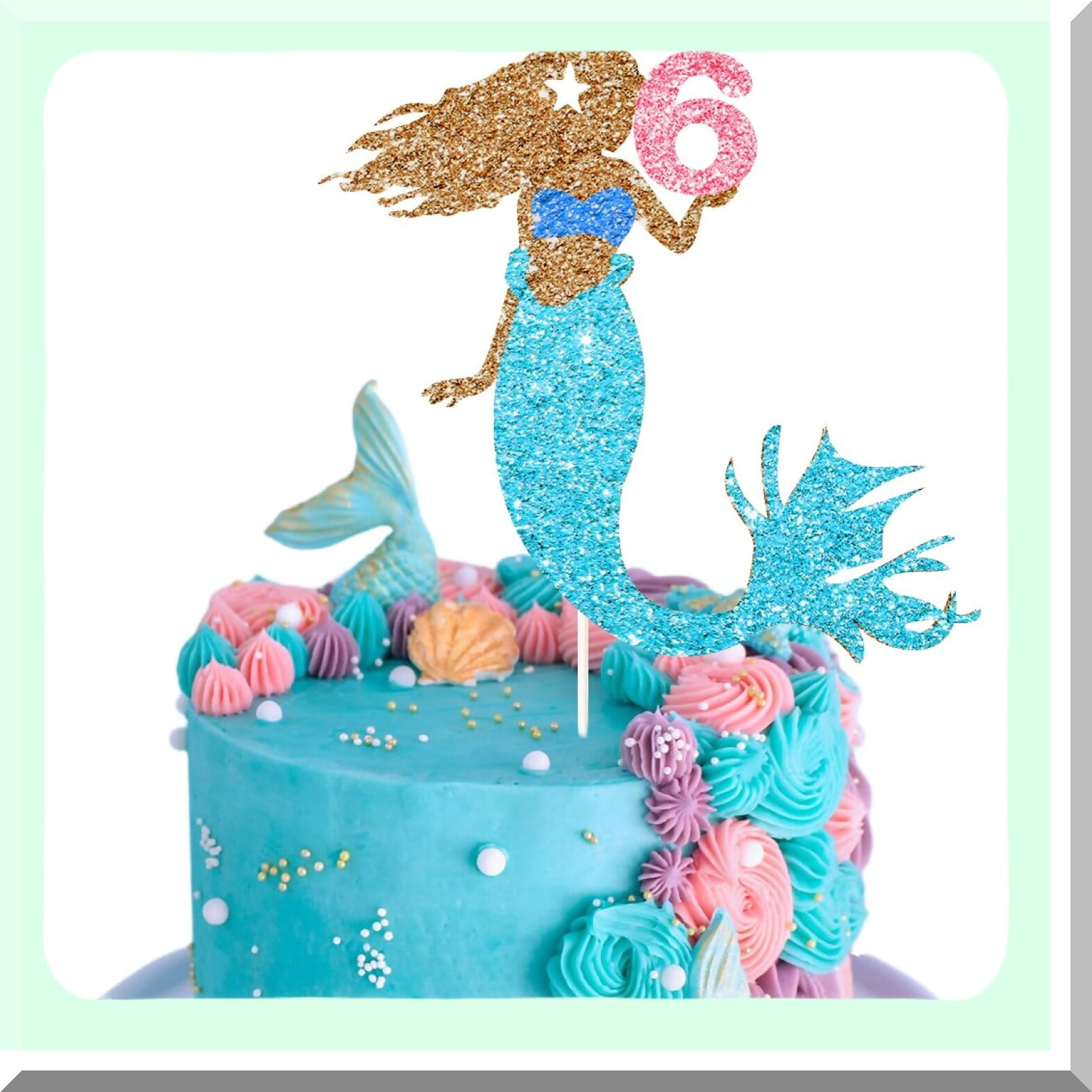 Oceanic Mermaid Celebration Kit Black Mermaid Cake Topper Set