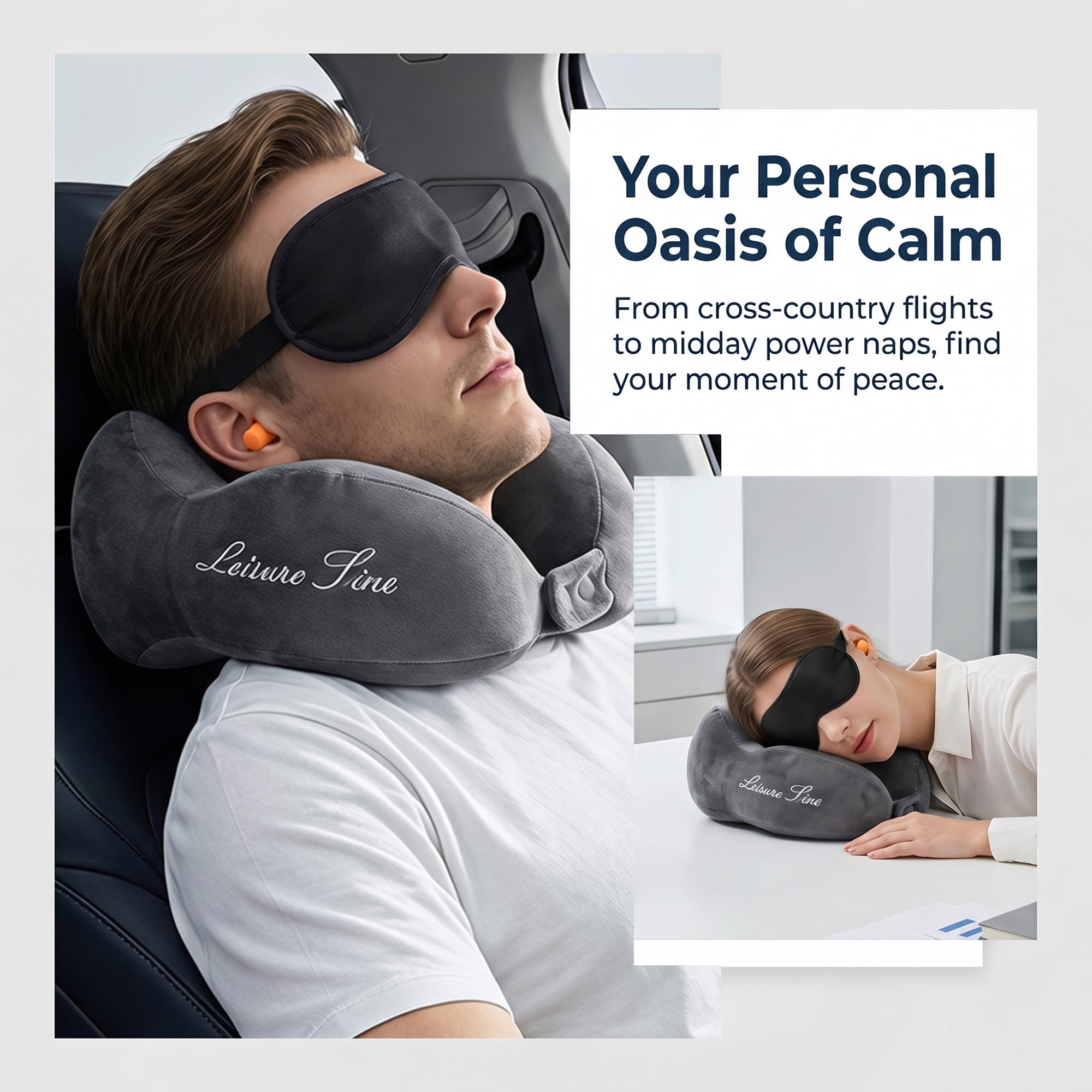 Unique Bargains PP Cotton U Shape Neck Pillow with Earplugs and Eye Mask Gray 11"x10"x4"