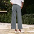 thumbnail image 7 of CIENVNSTG Linen Pants Women Wide Leg Elastic High Waist Cropped Trousers Summer Fashion Business Casual Work Pant with Pockets Gray S, 7 of 7
