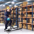 thumbnail image 3 of Supvox Black Steel Rolling Ladder with Platform and Handrails for Industrial Use, 3 of 8