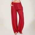 thumbnail image 2 of Women's Linen Pants 2024 Fashion Casual Versatile Solid Color Wide Leg Pants Loose Comfy Elastic Waist Pants with Pockets, 2 of 5