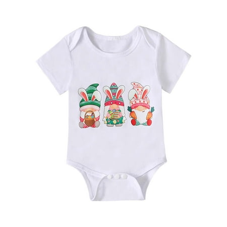 

SOOMLON Infant Romper Easter Bunny Dressy Romper Round Neck Short Sleeve Newborn Romper Floral Jumpsuits Active Romper Pink 0-3 Months